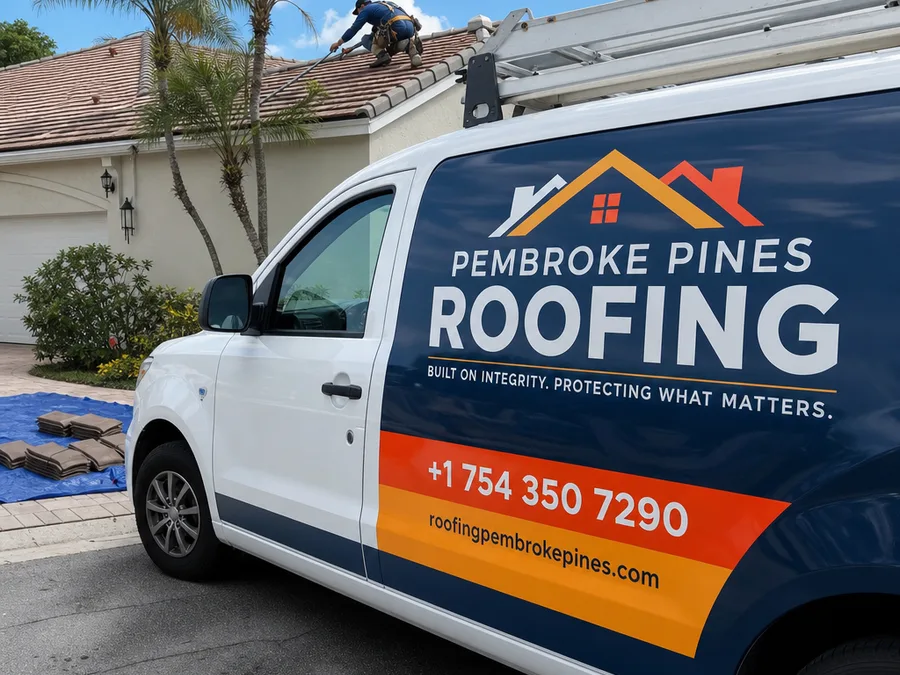 Roofing technician safely resetting slipped tiles along a hip line
